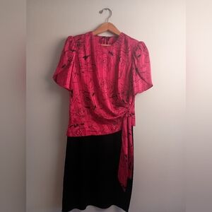 90's LTD by Roberta- Pink, Red & Black Floral Dress, Size L